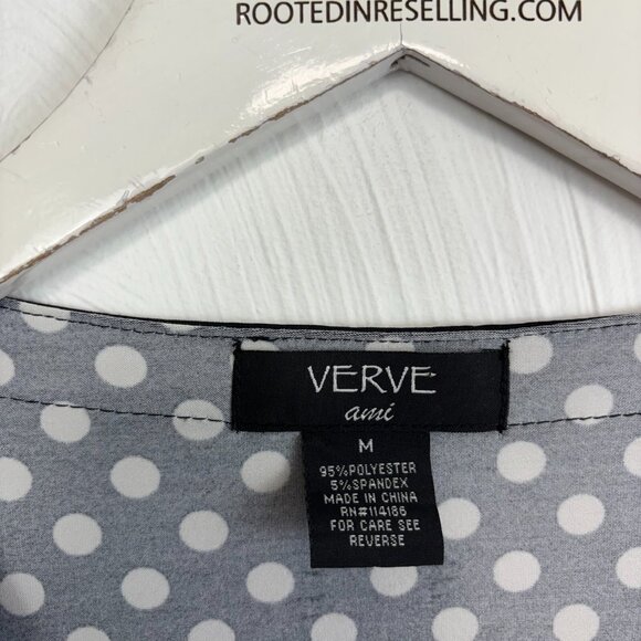 Polka Dot Blouse Verve Ami Button VNeck Lightweight Career Business Black Shirt - Picture 4 of 5